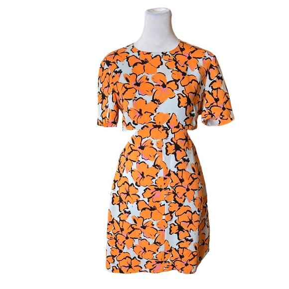 A.L.C Nora Floral Print Orange Silk Dress Size 2 - Picture 2 of 8